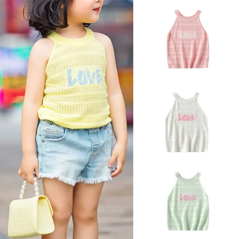 

Girls Vest 2024 Summer Tops for Girls Knitted Children's Tank Top Toddler Crop Top Baby T-shirts Kids Underwear Singlet 1-8years