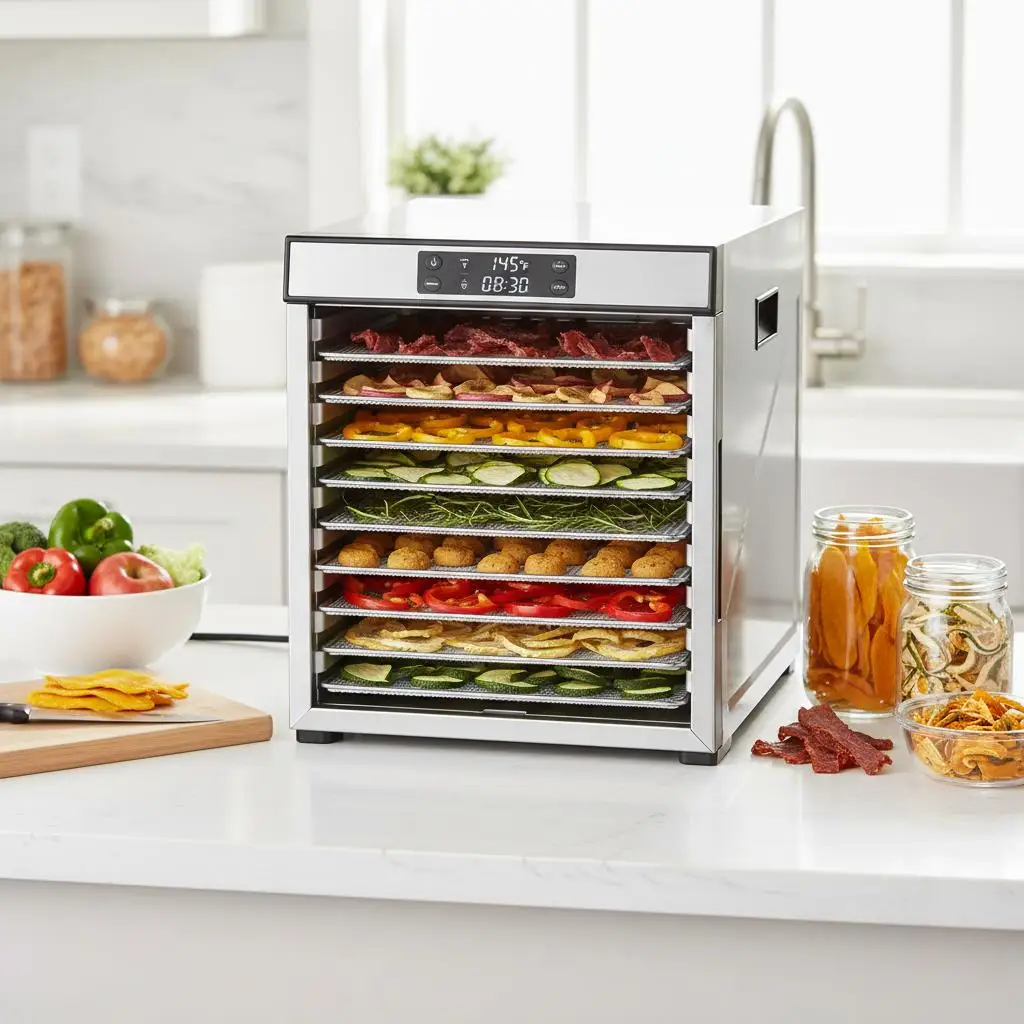 Preservation Appliance 10 Trays For Jerky Meat Fruit, 1000W Food Dryer Adjustable Temperature 24-Hour Timer Large Capacity Ki