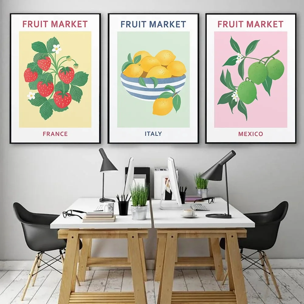 Abstract Fruit Market Orange Lemon Peach Wall Art Posters Minimalist Print Canvas Painting for Living Room Modern Home Decor