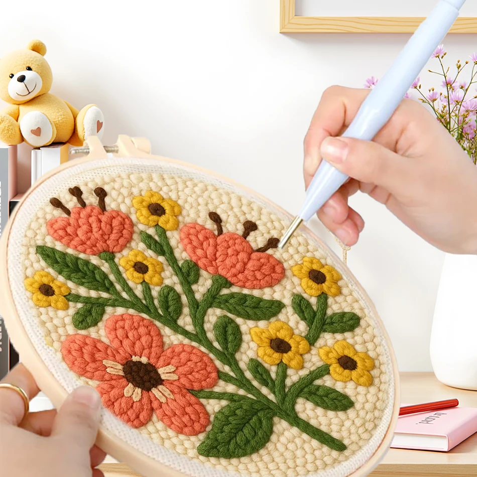

GATYZTORY punch needle embroidery kit for beginners Colorful yarn flower Sewing accessories Yarn embroidery hoops Craft Diy Set
