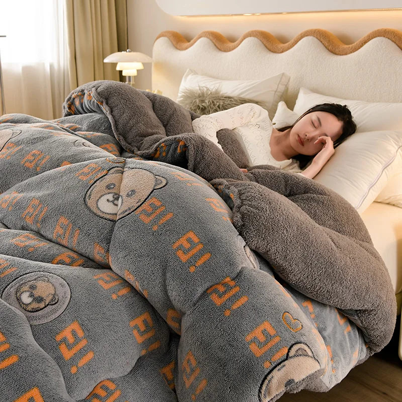 Super Warm Winter Blanket for Bed Spring Autumn Lamb Cashmere Weighted Thick Blankets Soft Comfortable Warmth Quilt Comforter