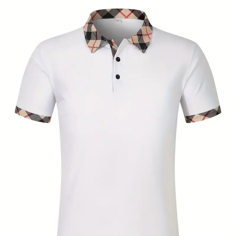 2024 Summer trend comfortable temperament simple business male repair pure color grid design polo shirt short sleeve top