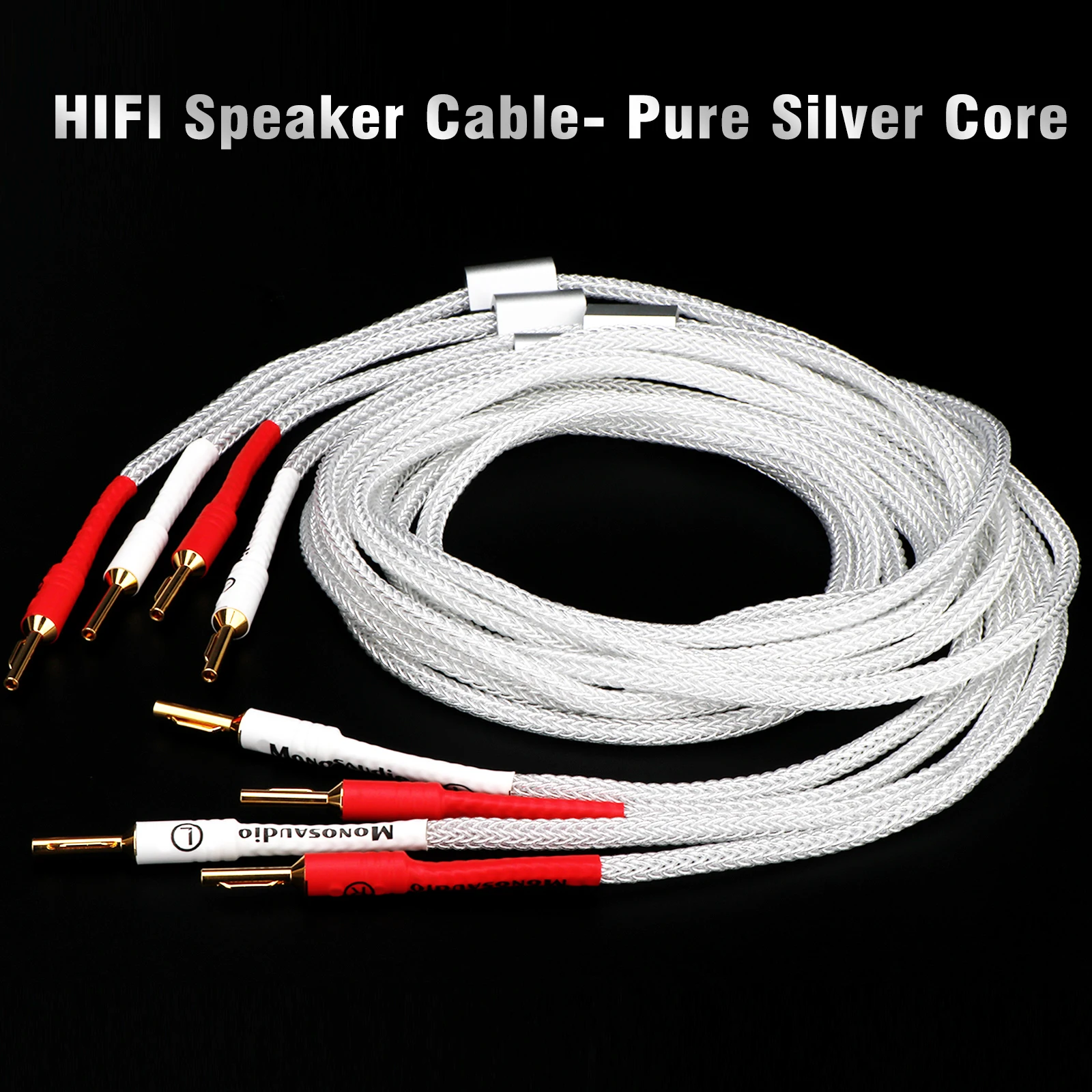 16Cores Pure Silver Speaker Cable with Pure Copper Banana Plug - HIFI Audio Loudspeaker Wires for Amplifiers, Flexible and High-