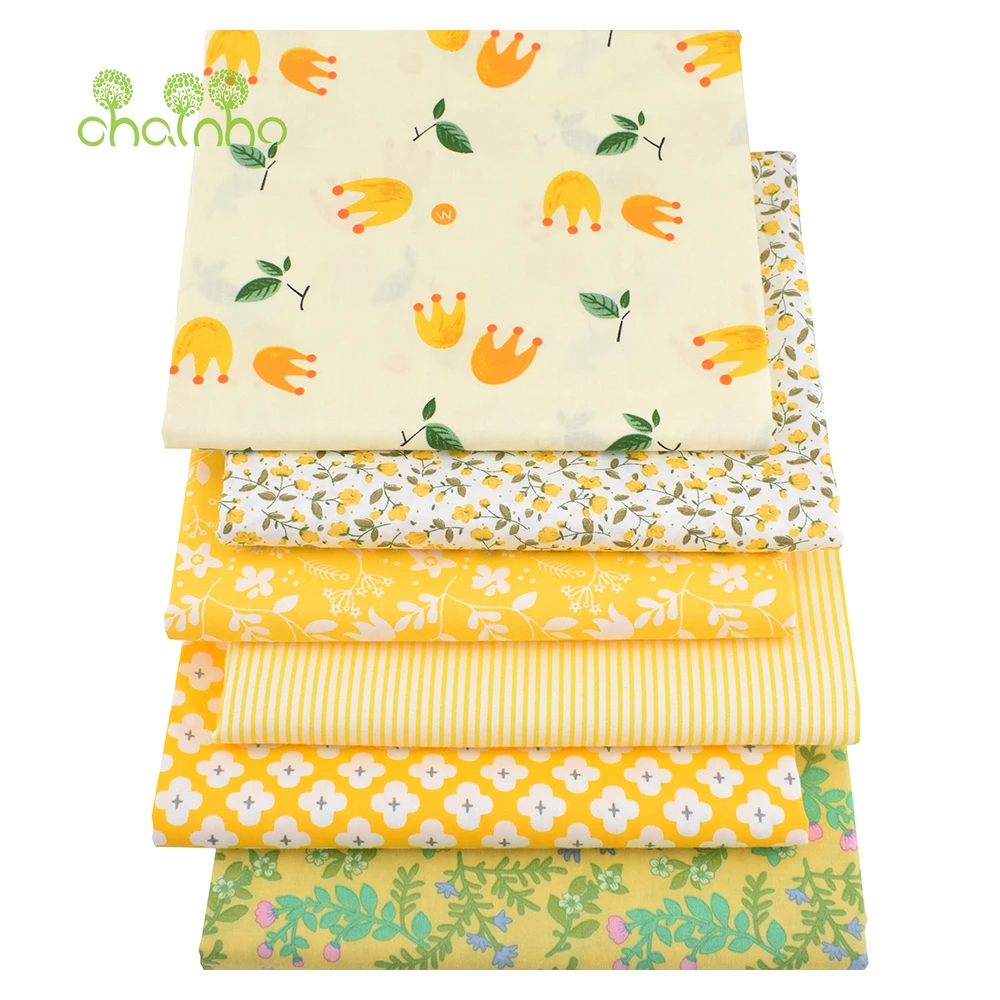 Chaihno-Tissu en coton sergé à imprimé floral jaune, vêtements patchwork, couture et courtepointe de bricolage pour literie de bébé et d\'enfants,