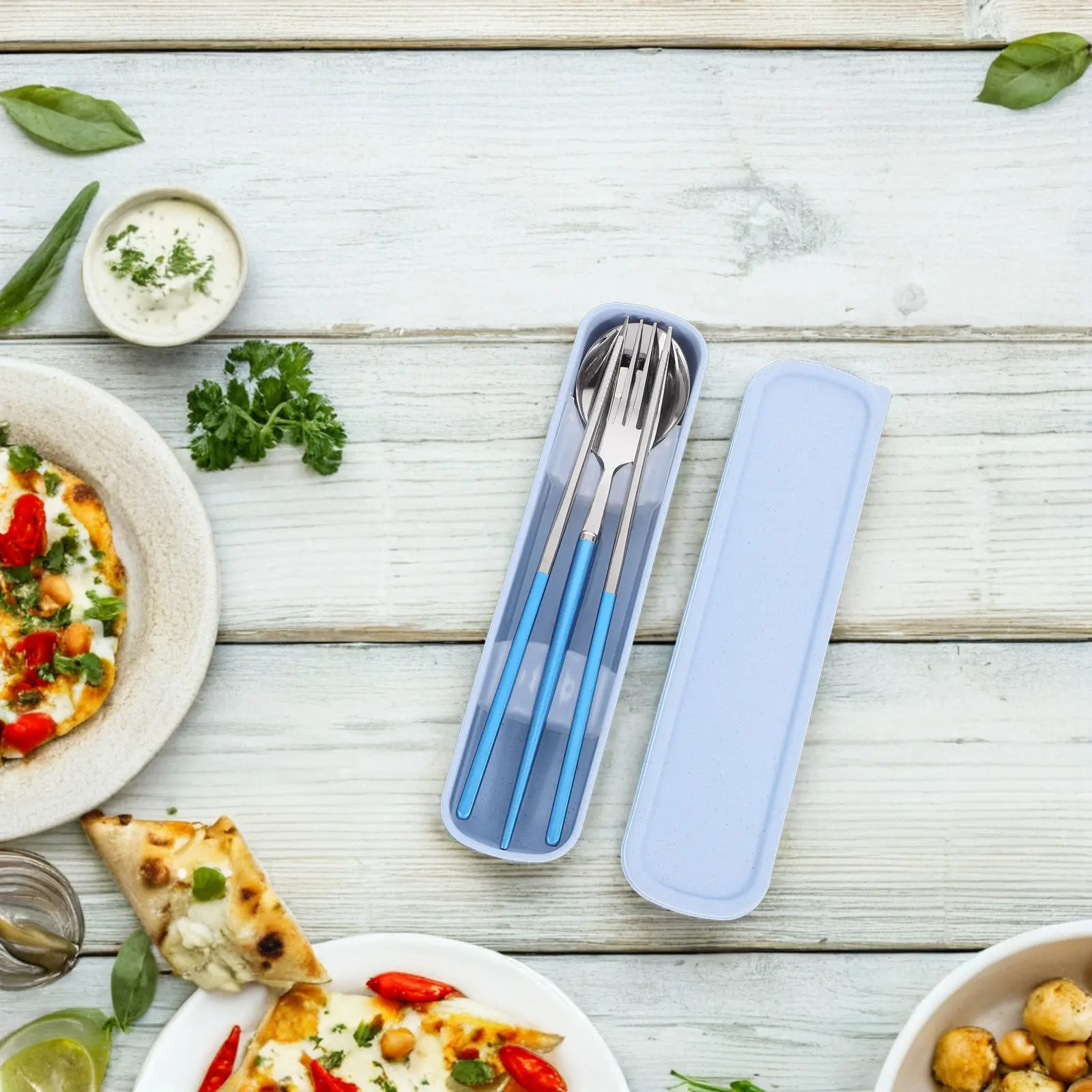 3Pcs Stainless Steel Cutlery Set Portable Reusable Flatware Set Travel Camping Dinnerware Spoon Fork Chopsticks with Case view 2