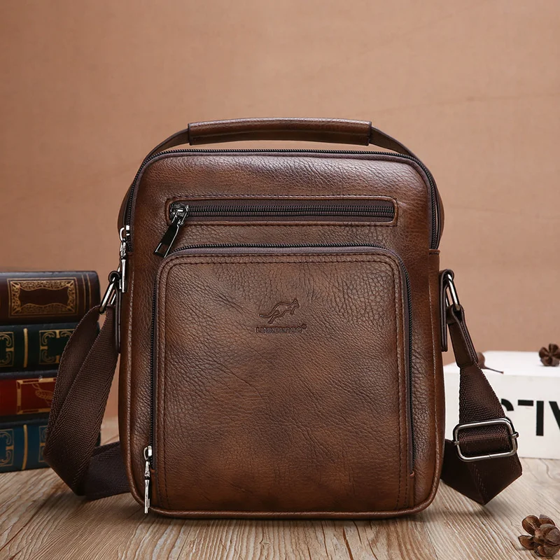 

Vintage Leather Men's Shoulder Bag Business Messenger Multi-function Man Crossbody Fashion Handbag