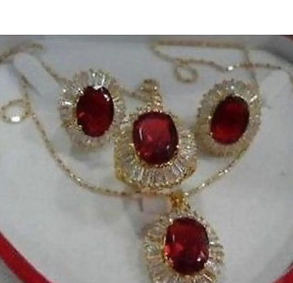 red cubic zirconia conjunto de joias joias finas colares de cristal real pingente brincos anel moda nova moda 01