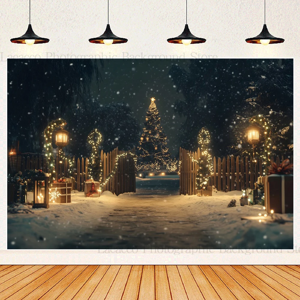 Winter Snowy Streetlight Background Christmas Snowflake Xmas Tree Children Family Portrait Photography Backdrop Photo Studio