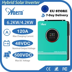 Anern MPPT Hybrid Solar Inverter 6.2KW 4.2KW 48V 220V 500V Pure Wave Sine Max PV Input 6200W Solar Inverter for Home Appliance