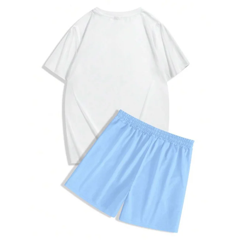 Men's Slogan & Car Print Crew Neck Short Sleeve Casual T-Shirt And Drawstring Waist Shorts Set Men S Two Pieces