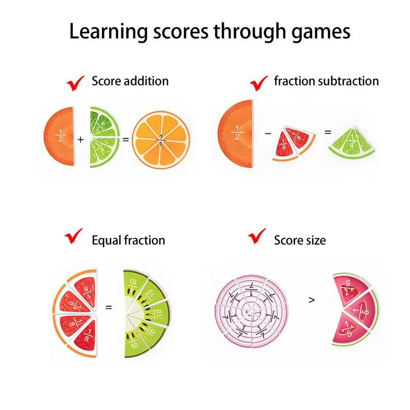 Fruchtfraktionen für Kinder, Junior-Lernfraktion für Kinder, pädagogische Indoor-Spiele, Mathe-Lehrmittel, Fruchtform, früh