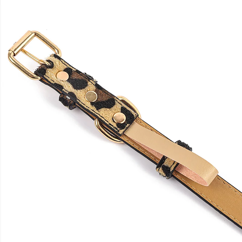 Coleira de cachorro com estampa de leopardo, elegante, pu, macia, ajustável, durável, para cães pequenos e médios, ao ar livre, fornecimento de animais de estimação