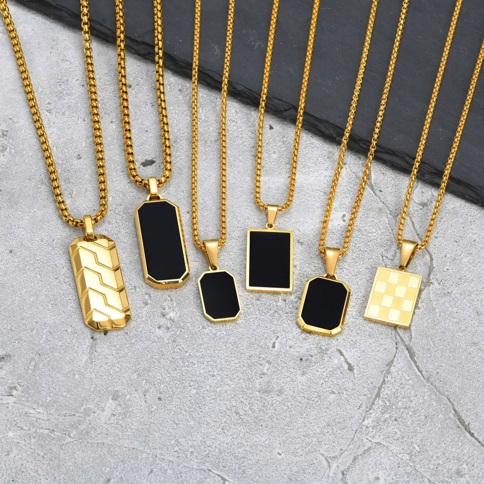Vnox Kleine Dogtag-Anhänger Halsketten für Männer, Schwarz-Silberfarbener Edelstahl Militär-Erkennungsmarke mit Kastenkette Geschenk für Ihn – Detail 6