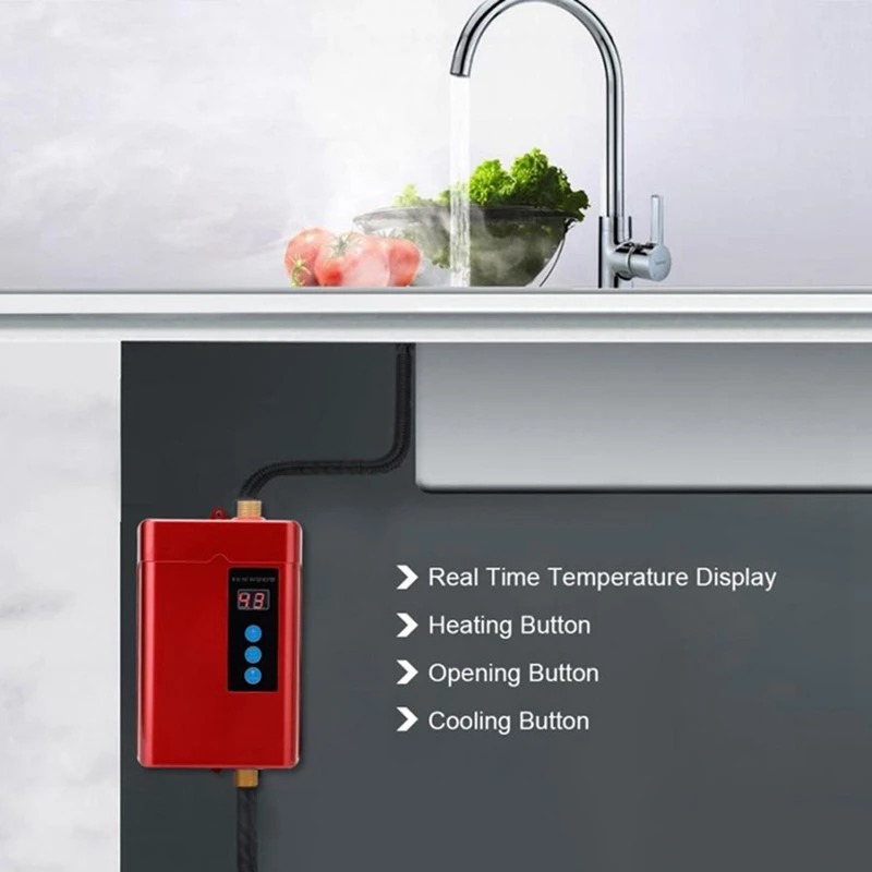 Digital Electric Water Heater Instantaneous Tankless Water Heater For Kitchen Bathroom Shower Hot Water Heater US Plug