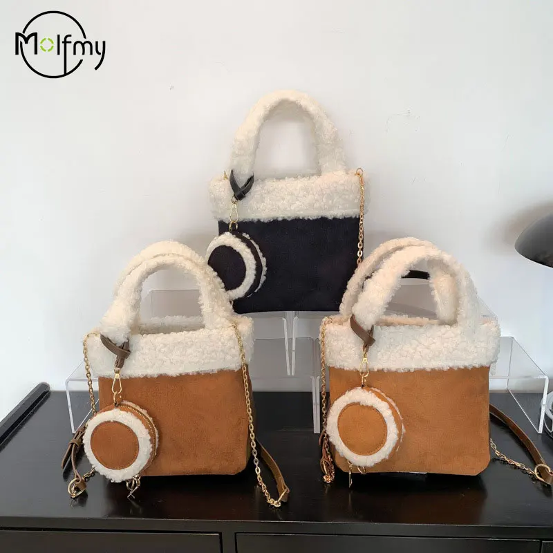 

Bags for Woman Luxury Designer Bags 2025 Winter Fashion Large Casual Shoulder Handbag Faux Plush Chain Strap Handbag Косметичка
