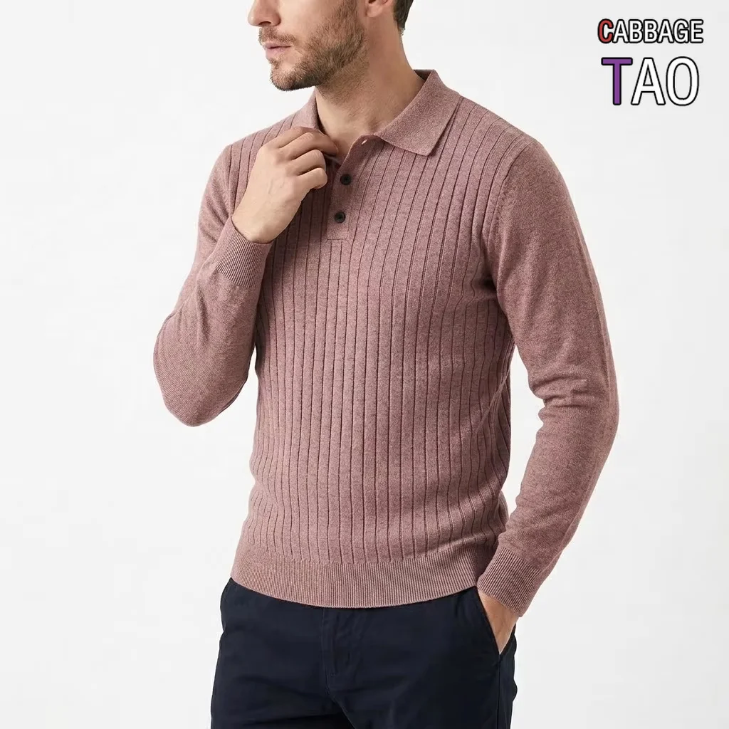 Mens Ribbed Polo Knit Sweater Long Sleeve Jumper Slim Fit Business Casual Winter Warm Thermal Polo Top Outerwear Knitted Apparel