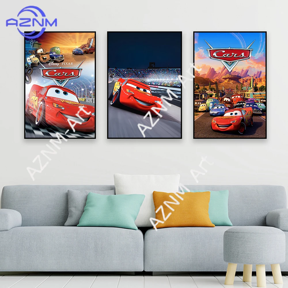 1PC/3PCS Vintage Movie Cars Movie Poster Disney Cars McQueen