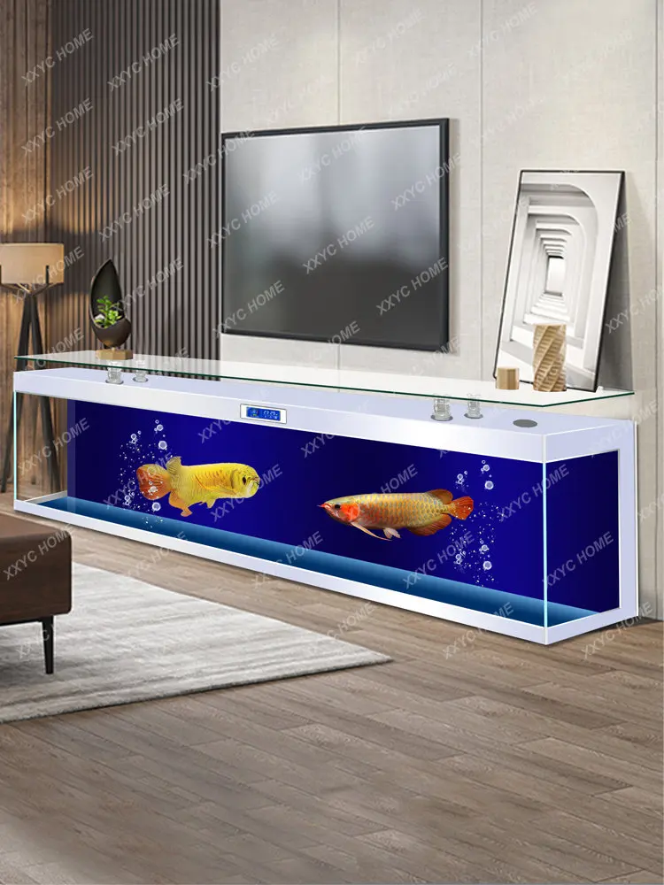 Super White Glass TV Cabinet Fish Tank Living Room Home Ecological Change Water Floor Type Glass Bar Aquarium