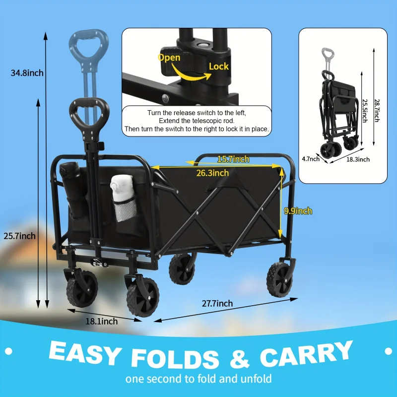 Custom.450/330/260/220LBS Collapsible Foldable Wagon Cart, Heavy Duty Utility Garden Cart With All-Terrain Wheels Beach, Law