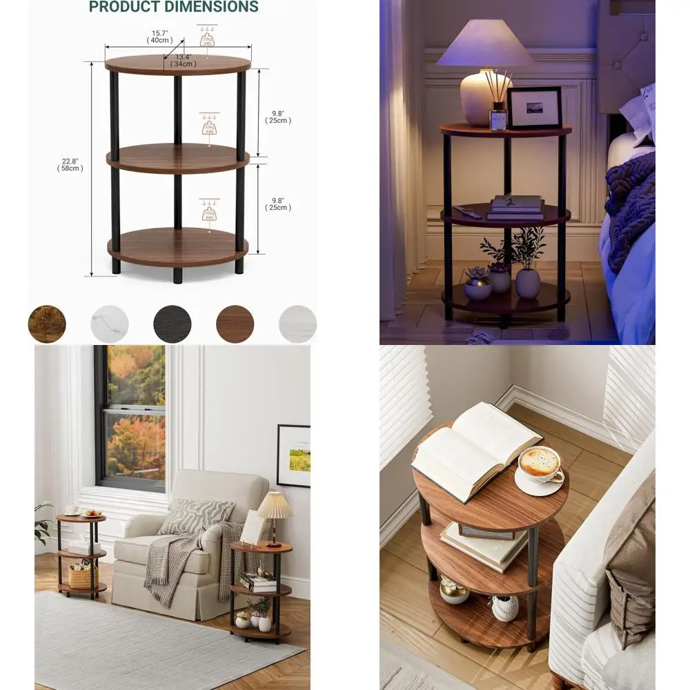 

Rustic 3-Tier Oval Accent Table Set - Small Space Side Tables, Walnut Finish, Metal & Wood, for Living Room or Bedroom