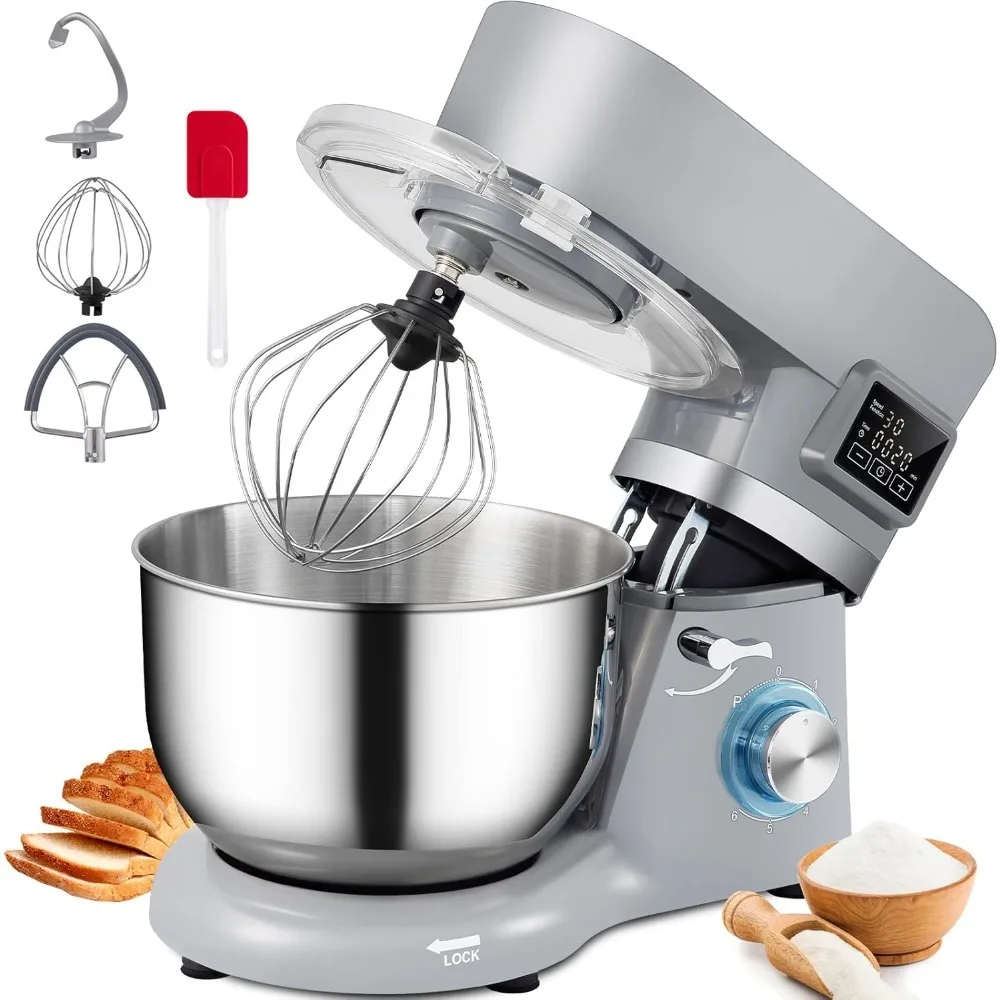 

660W Electric Dough Mixer, 6 Speeds LCD Screen Timing, 5.8 Qt Stainless Steel Bowl, Dough Hook & Splash-Proof Cover, Stand Mixer