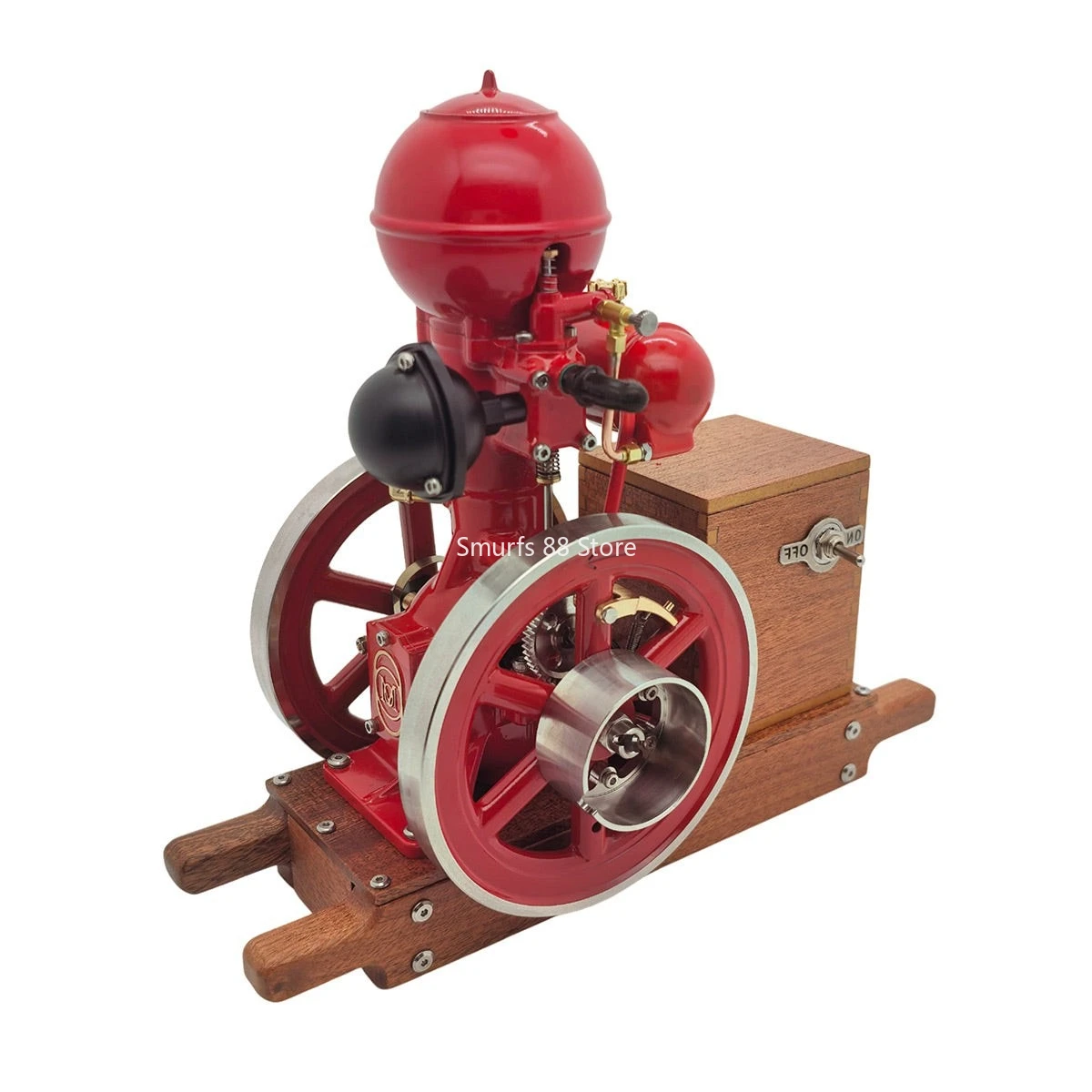 

Vertical Water Cooled Engine Model Metal Single Cylinder Toad Engine with Wooden Base Model Toy Movable
