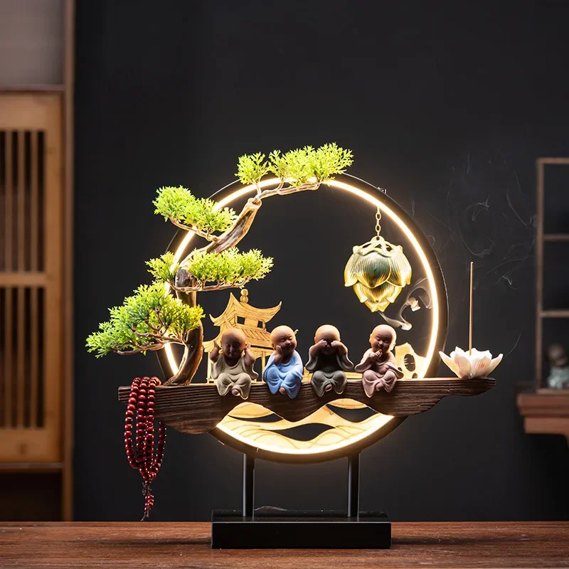 

New Chinese lamp ring creative ceramic purple sand backflow incense burner Zen decoration home living room gifts