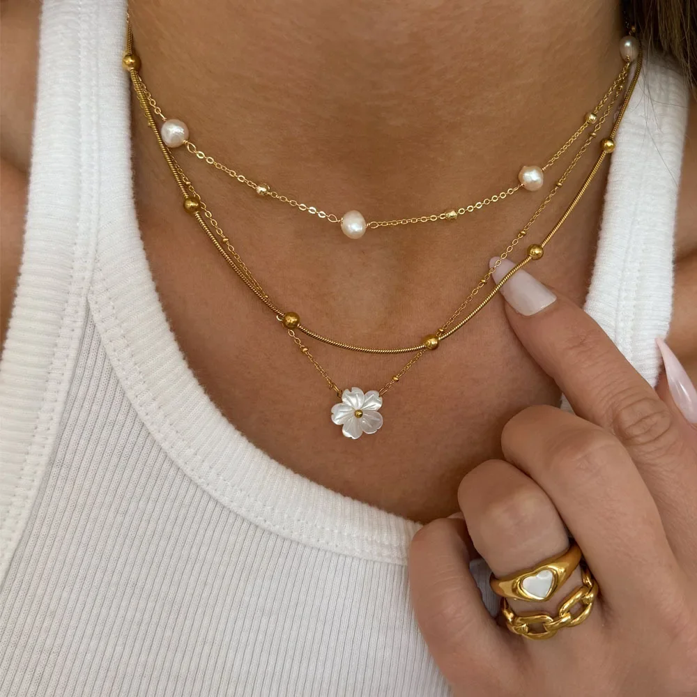 

Women Boho Necklaces Real 18k Gold Plated Waterproof Choker Necklace Summer Seashell Pearl Beach Necklaces Fashion Jewelry