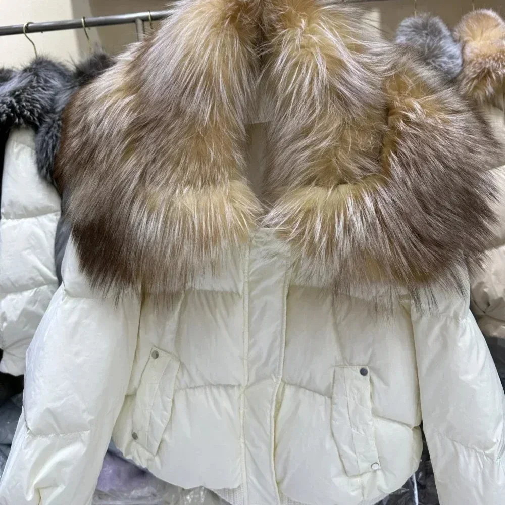 2025 Autumn New White Duck Down Jacket Women Winter Down Coat Thick Short Fashion Young European Real Fox Fur Collar Overcoats