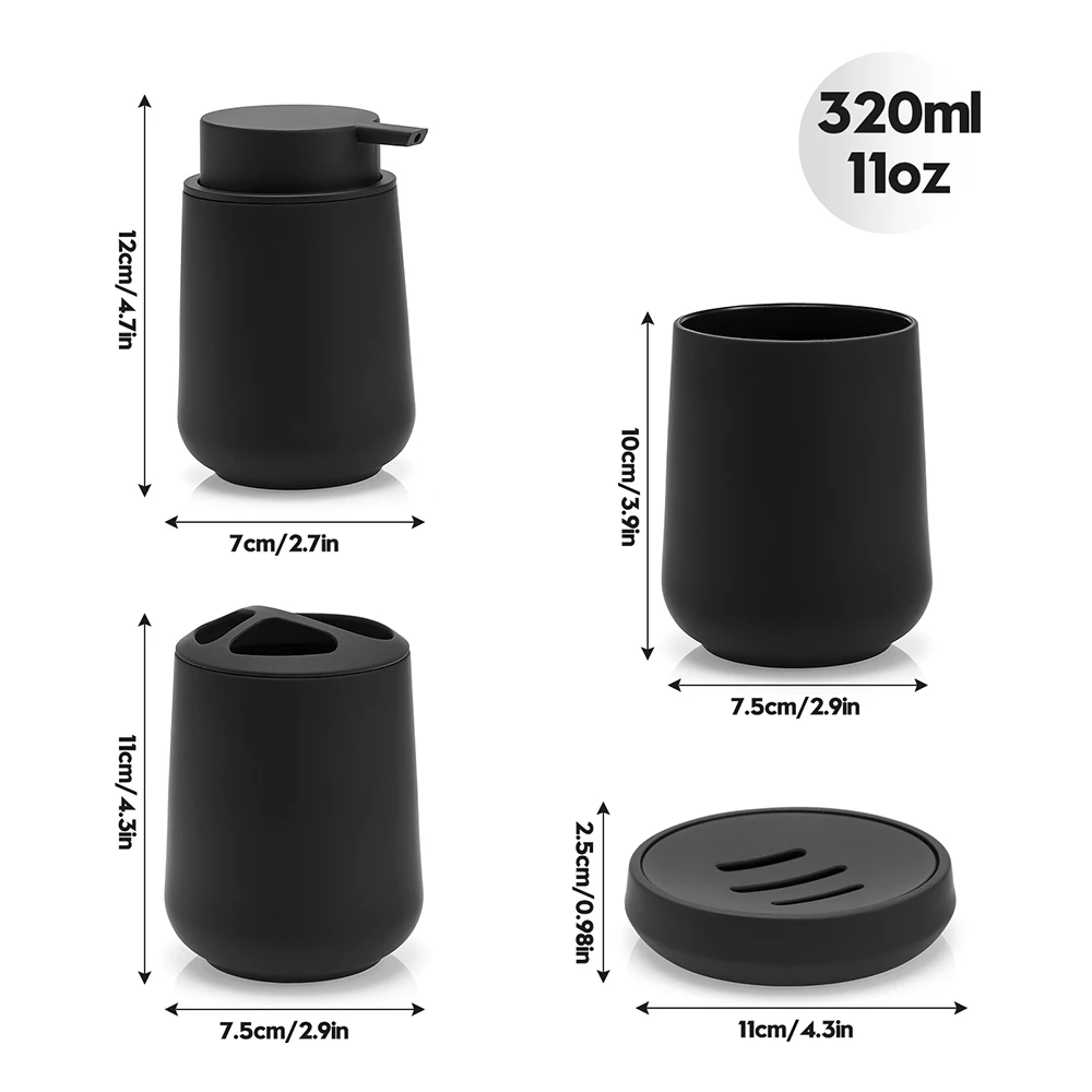 Bathroom Accessories 4pcs set Soap Dispenser Toothbrush Holder Cup Soap Dish Bathroom Decoration Storage Matte Black