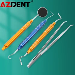 4pcs Azdent Dental Cleaning Tools Kit Stainless Steel Teeth Scraper Mouth Mirror Tweezer Dentistry Probe Tooth Care Instrument