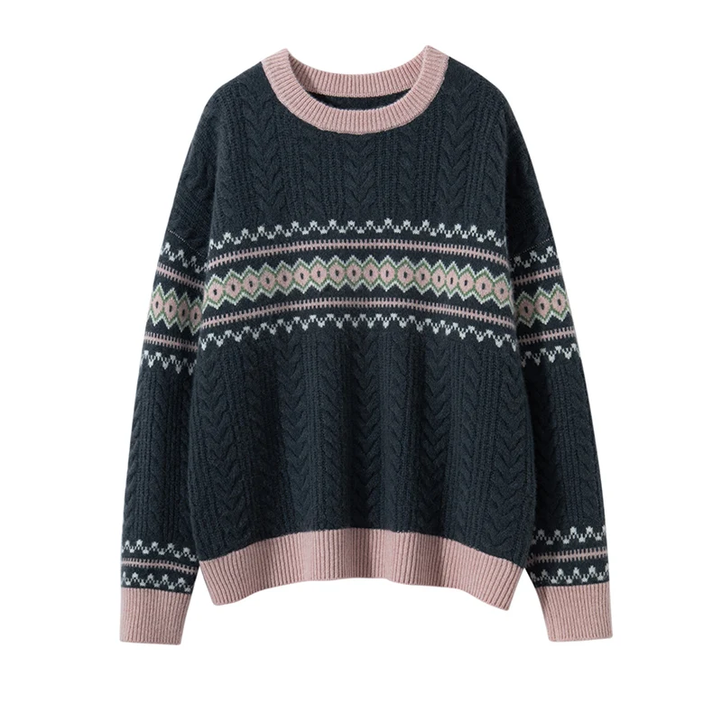 Loose Style 100% Cashmere Knitted Pullovers O-Neck Sweaters Women Soft High Quality Ladies Jumpers Clothes SWS02