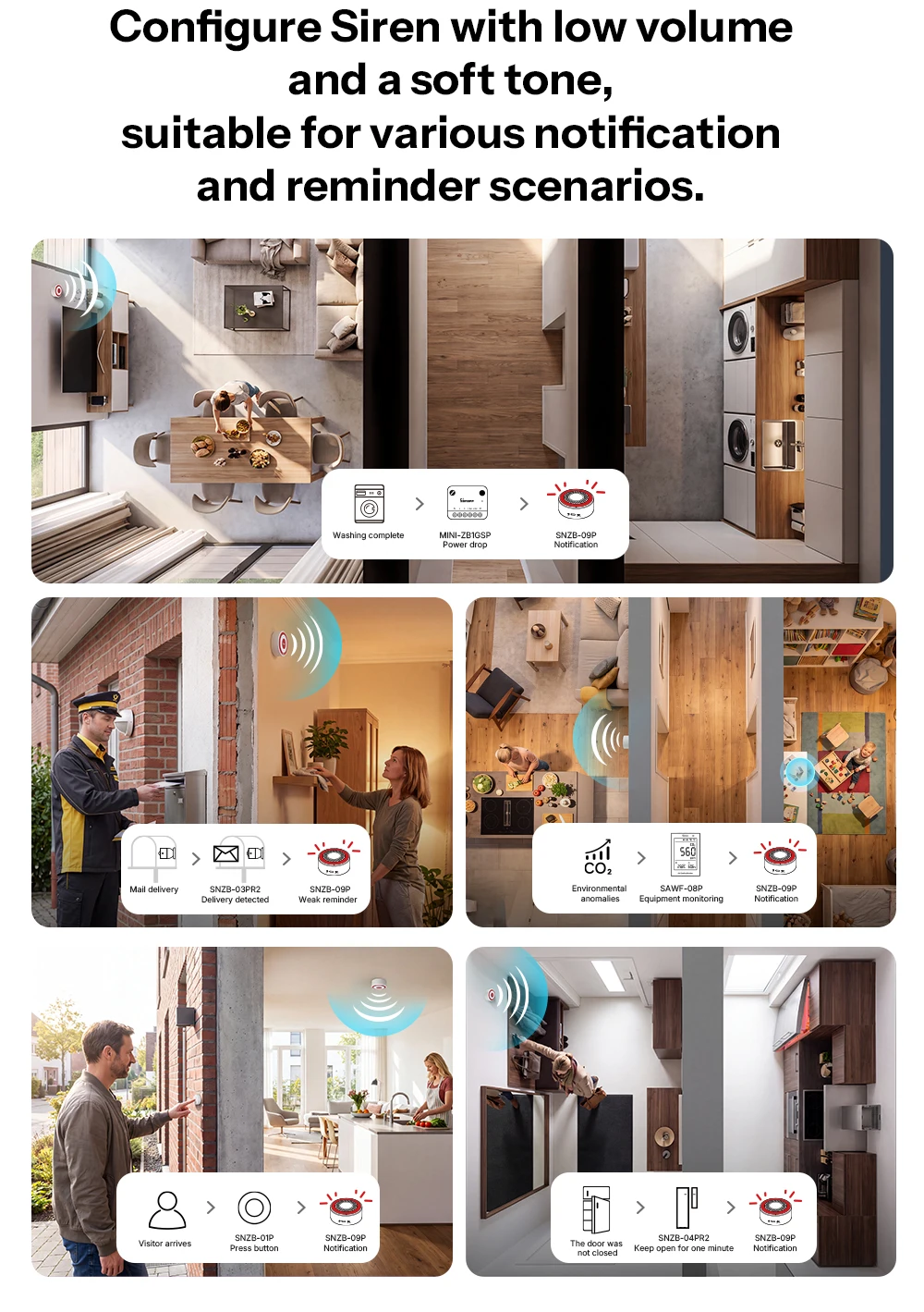 SONOFF SNZB-09P Zigbee SenseGuard Innensirene, lauter Alarm, benutzerdefinierte Alarmtöne, Ton-Licht-Alarm, duale Stromversorgung, Zigbee-Sicherheit – Detail 10