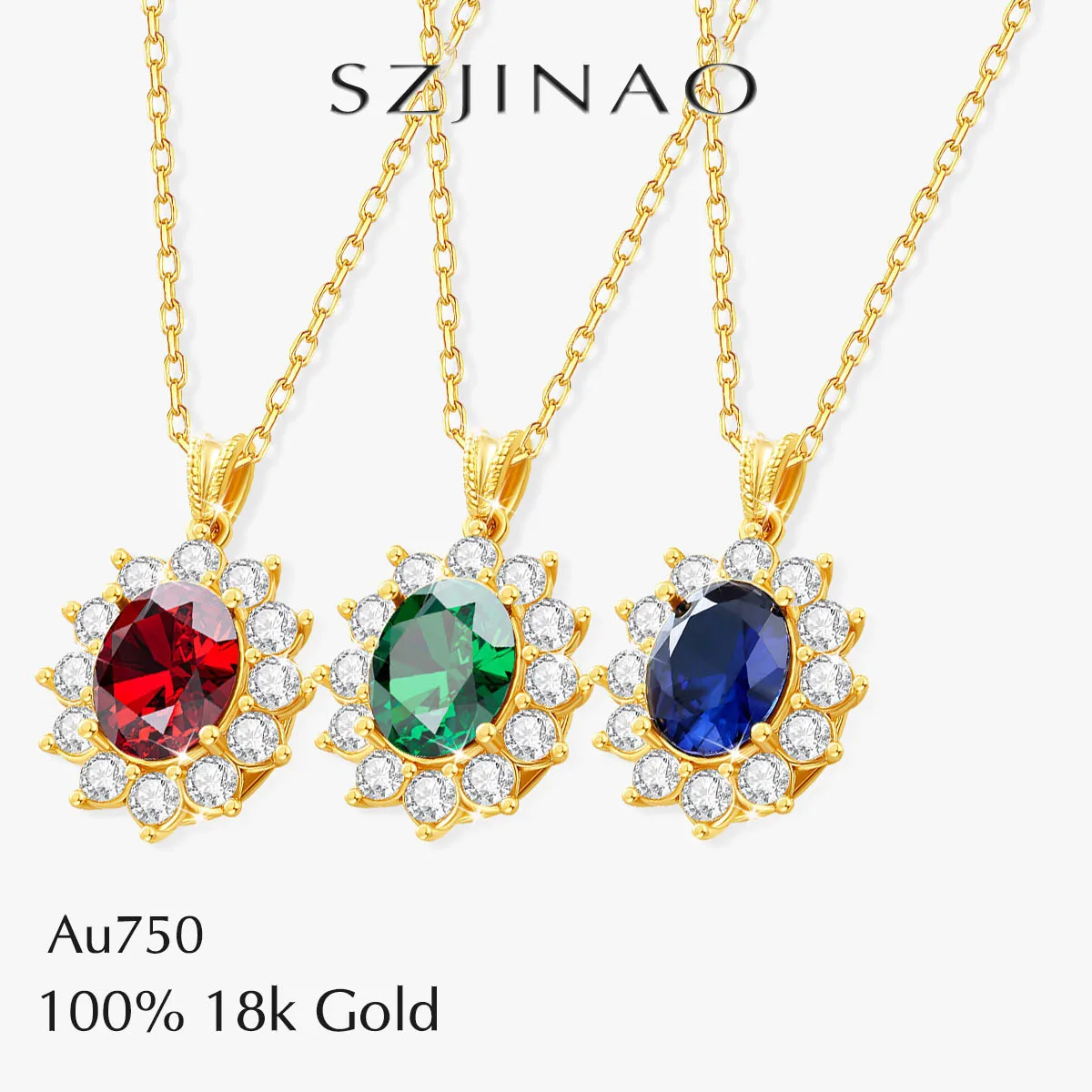 

Szjinao 18K Gold Princess Diana Necklace Pendant Real Au750 Vintage Fine Jewelry for Women Party Birthday Gifts