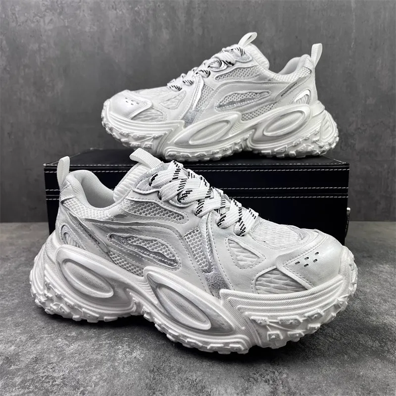 Men Fashion Chunky Sole Sneakers Breathable Lightweight Height Increasing Casual School Street Footwear