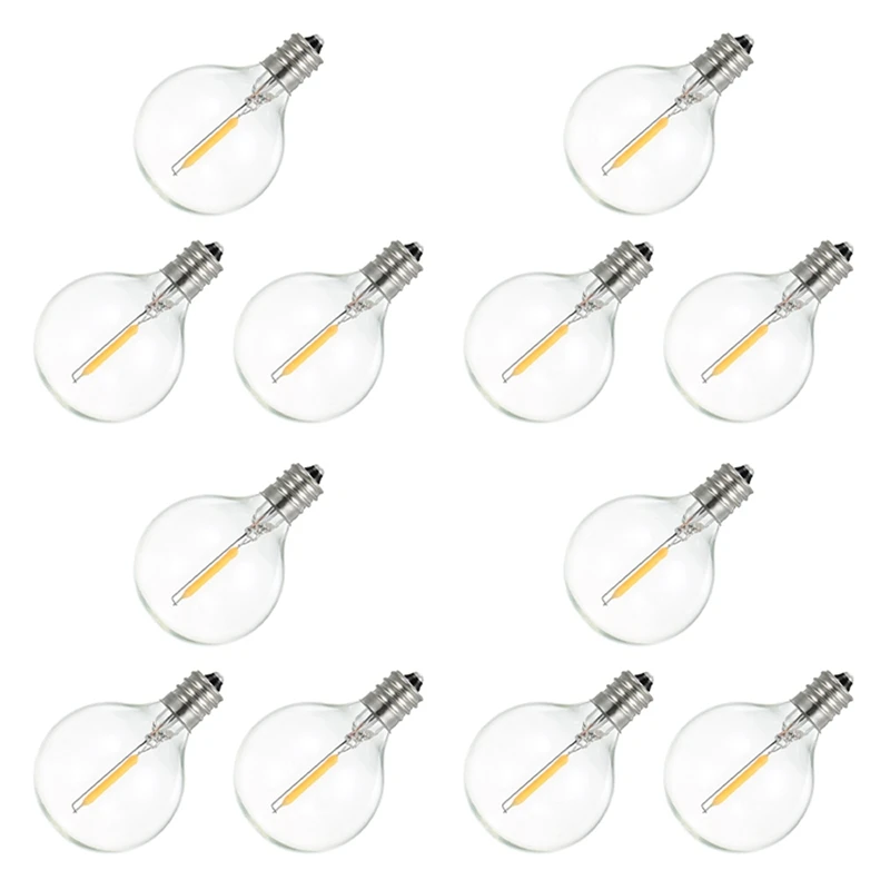 

12Pcs G40 Led Replacement Light Bulbs, E12 Screw Base Shatterproof LED Globe Bulbs For Solar String Lights Warm White