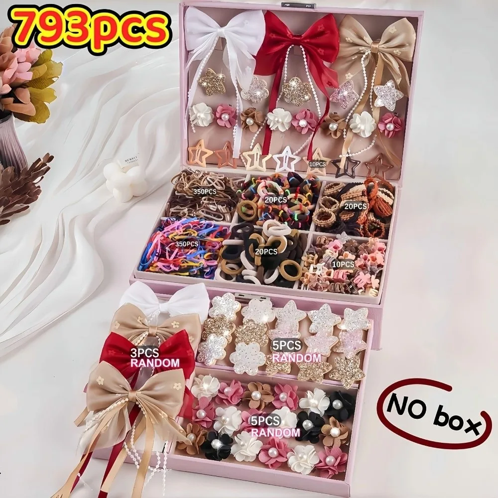 

New Flower Star Hair Accessories Set Pearl Glitter Elastic Hair Ties Claw Clips Daily Wear
