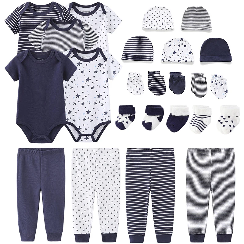 Solid Color New Born Cotton Bodysuits+Pants+Gloves+Hats+Socks Baby Girl Clothes Unisex Short Sleeve Baby Boy Clothes Sets Bebes