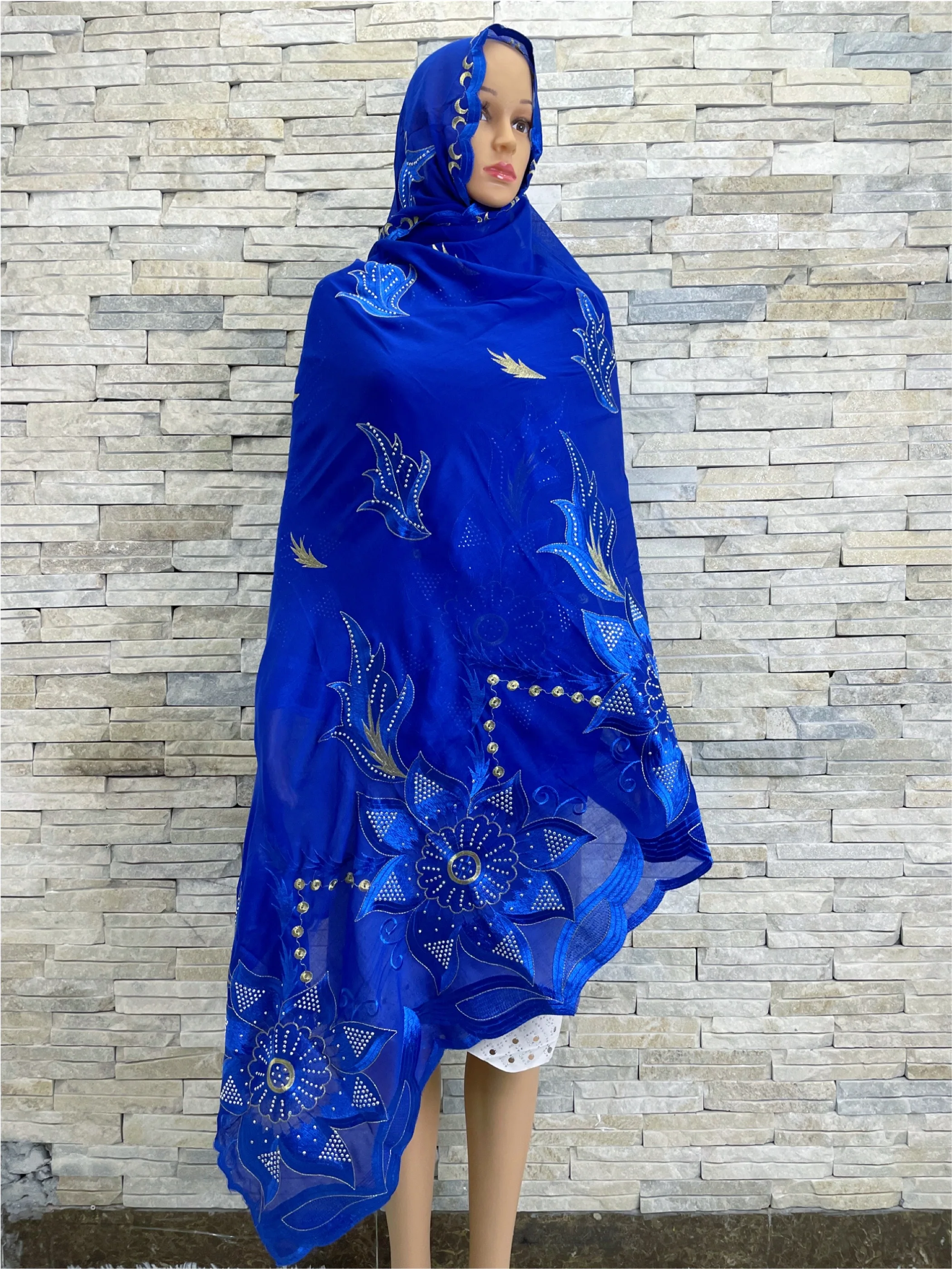 Écharpe en coton brodé pour femmes musulmanes, Hijab africain, Islam Pashmina, Turban de sauna, Châles de Dubaï, 2023 Coton, Printemps, Nouveau, 100%