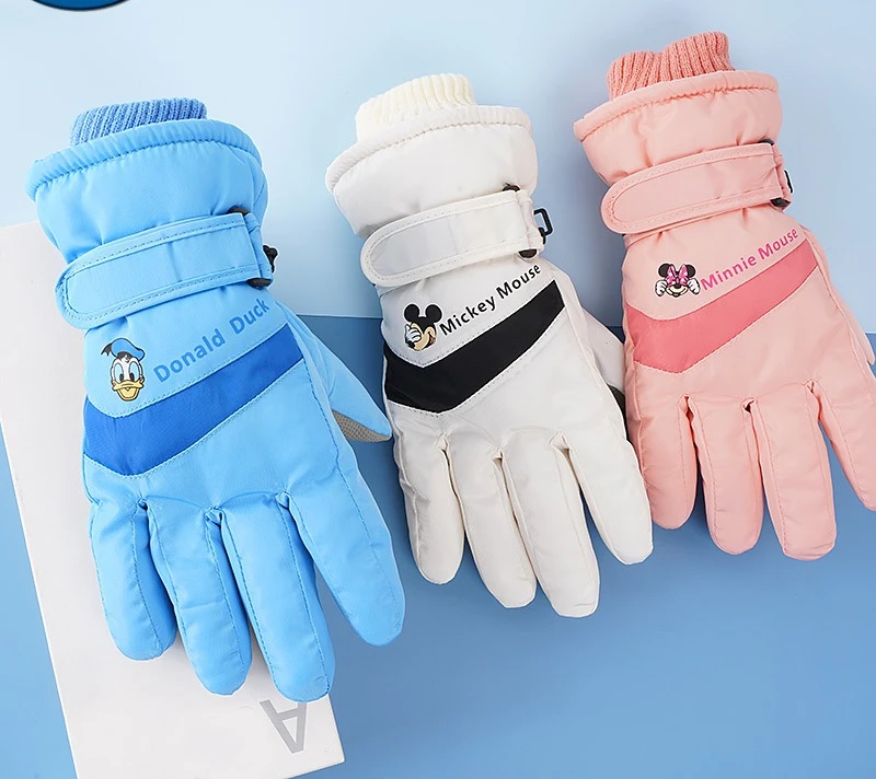 Miniso ディズニー子供用スキーグローブ冬プラスフリース防寒ガールズボーイズグローブミディアムビッグ子供 5 本指屋外