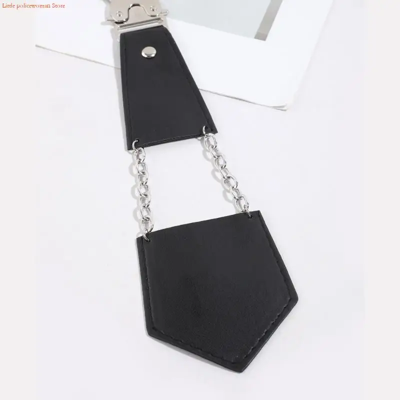 Punk Chain Necktie for Unisex Styling, Knot PU Leather Panel Tie with Adjustable Metal Chain for Adult Teens Stage,