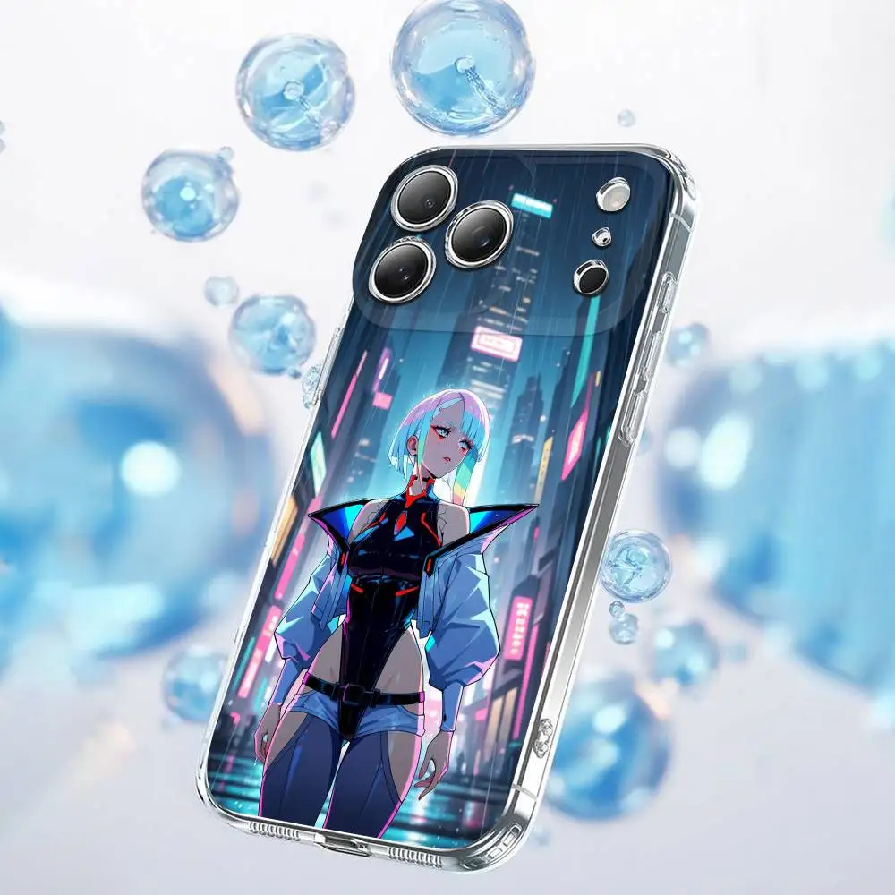 C-사이버펑크 루시나 쿠시나다 루시 폰 케이스 아이폰 17,16,15,14,13,12,11 플러스,프로,맥스,플러스,E,에어,미니 투명 커버