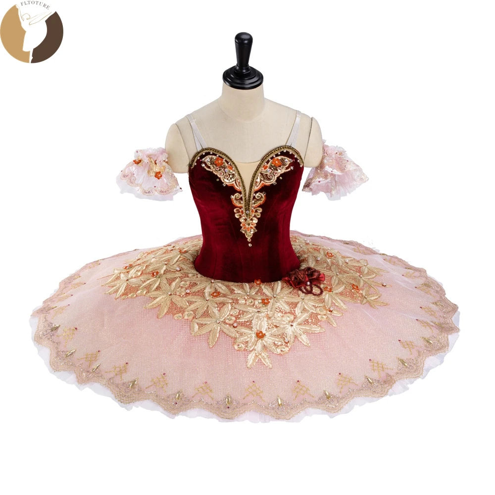 

FLTOTURE New Arrival Burgundy Velvet Body Elastic Tutu Skirt 10 Layers Classical Paquita Competition Girls Costumes Sale1408