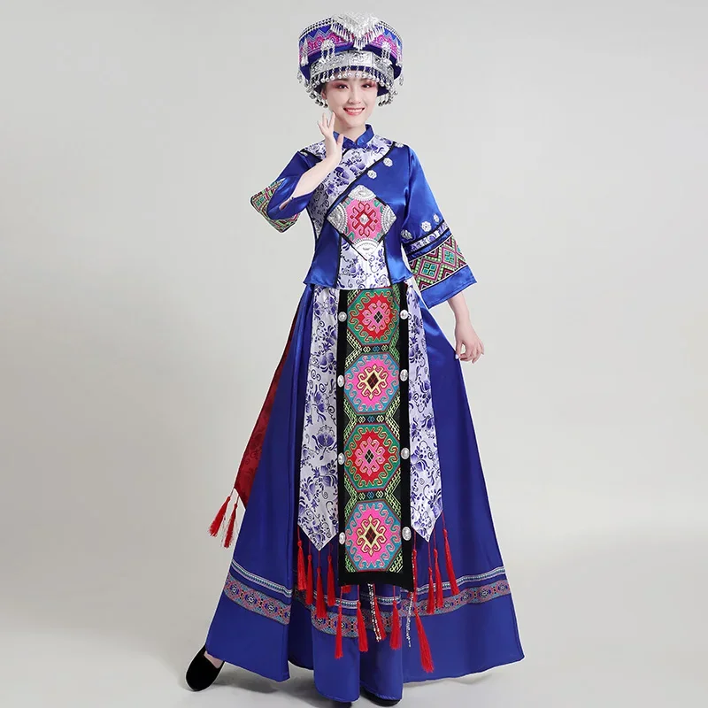 Tujia Dress up 여성 Xiangxi 무대 공연 댄스 세트 2피스 세트, 헤드기어 제외