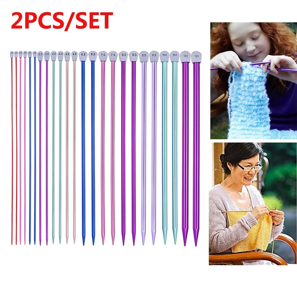 2Pcs/set 35cm 2.0-12mm Single Pointed Knitting Needles Pins Straight Aluminum DIY Weaving Tool Long Sweater Scarf Needle