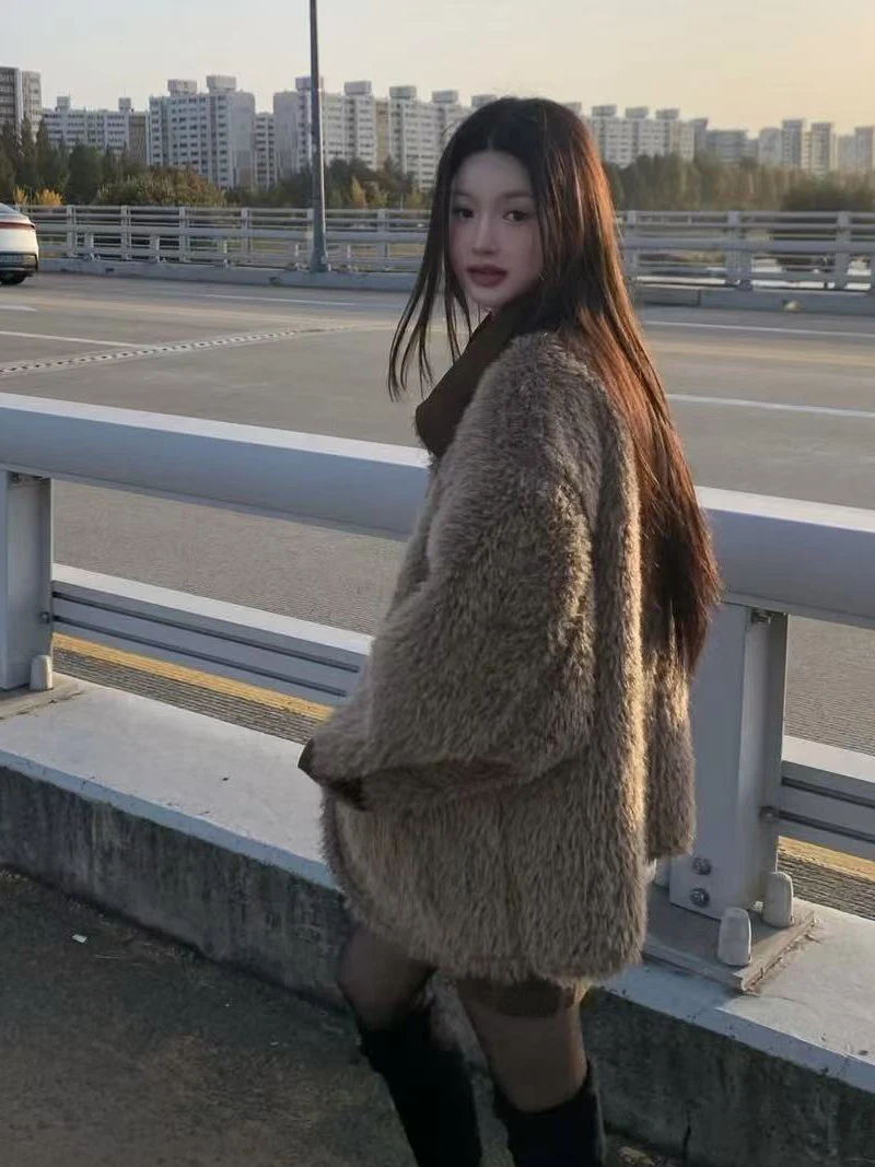 Korean Sle Double-Sided Wear Environmental Protection Leather Fur Inteated Thiened Medium-Length Women's Coat