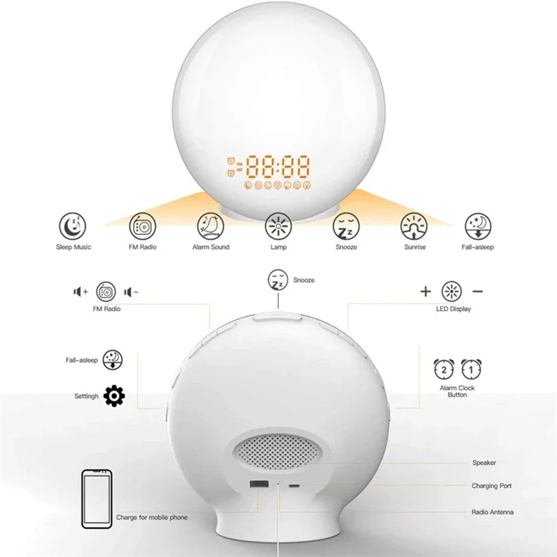 Luces de despertar coloridas simuladas amanecer y puesta de sol luces de ambiente RGB lámpara de noche para dormitorio para luz nocturna de sueño