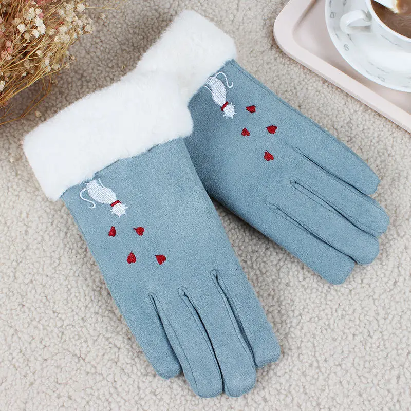 女性の冬の手袋,かわいい刺繍入りの猫の手袋,暖かい漫画の指のミトン,アウトドアスポーツ,ファッショナブル,t161
