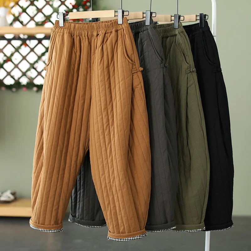 

2025 New Thick Ankle-length Pant Autumn Winter High Waist Women Down Cotton Trouser Casual Fashion Lady Pants