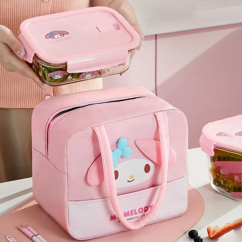

Kawaii Sanrio Hello Kitty Cinnamoroll My Melody Bento Bag Cartoon High Capacity Lunch Box Tote Bag Insulation Bags Meal Kit Gift
